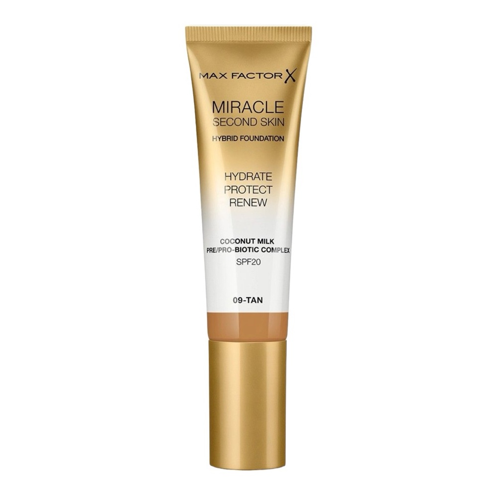MAX FACTOR MIRACLE SECOND SKIN HYBRID FOUNDATION SPF20 09-TAN - NEW, NO BOX